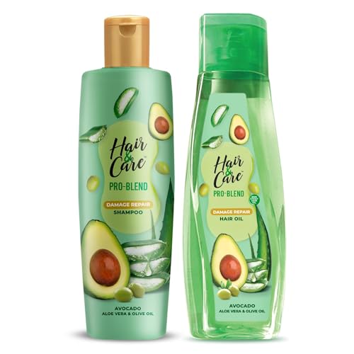 Hair & Care Pro Blend Damage Repair Hair Shampoo+Oil Combo (300Ml+300Ml) With Avocado, Aloe Vera And Olive Oil