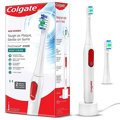 Colgate Proclinical 250R Deep Clean Rechargeable Sonic Toothbrush For Adults, Electric Toothbrush With Soft Bristles, Healthier Gums In 4 Weeks (With Replaceable Brush Head, Charger Included,White)