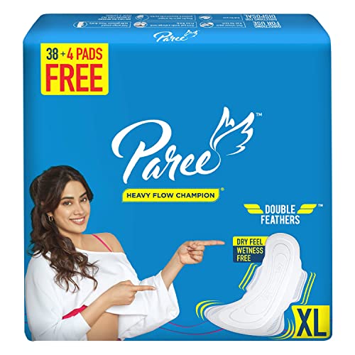 Paree Dry Feel Sanitary Pads For Women |Xl-40 Pads|Heavy Flow Champion|Double Feathers For Extra Coverage|Quick Absorption