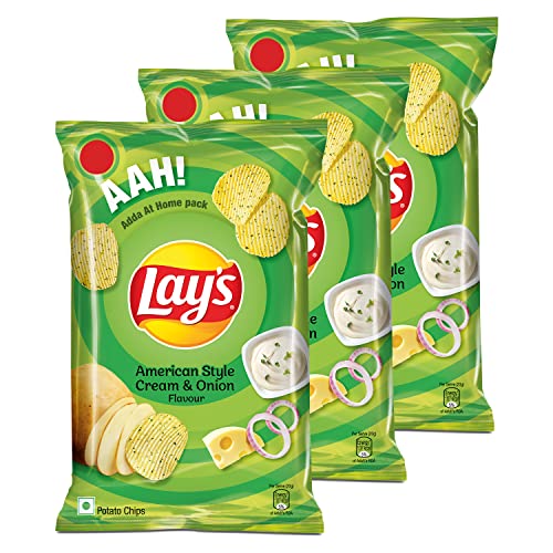 Lay’S Potato Chips – American Style Cream & Onion Flavour, 90G/100G/104G(Pack Of 3) (Weight May Vary)