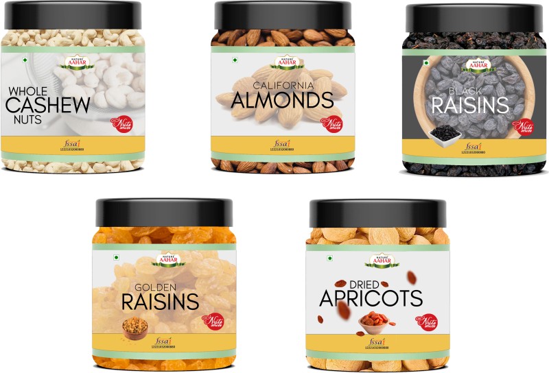 Nature Aahar Dryfruit Combo 5 In 1 Combo Cashew Almond Green Black Raisins Apricot(200Gm*5) Assorted Nuts(5 X 0.2 Kg)