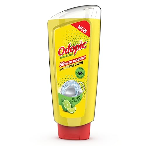 Dabur Odopic Dishwash Creme Lime – 750Ml (Liquid Gel) With Aloevera For Sensitive Hands Fresh Fragrance Powerful Grease Cleaner Removes Toughest Stains 50% Less Scrubbing Leaves No Residue