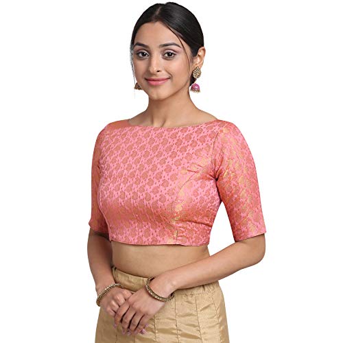 Oomph! Women’S Art Silk Solid 3/4 Sleeves Saree Blouse (Rbbl17M_Blush Pink_M)