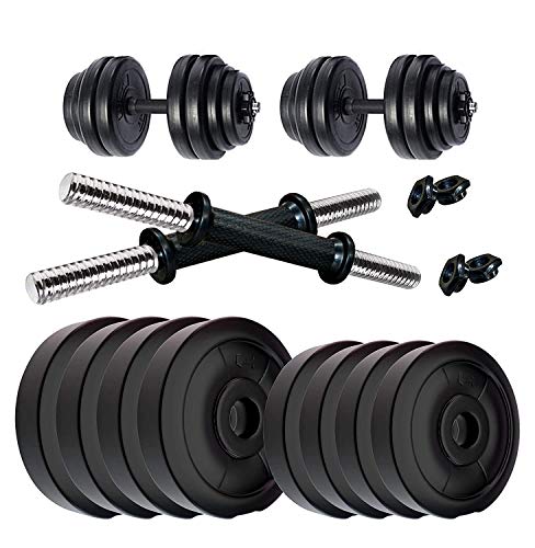 Koxtons Premium Weight Adjustable 14 Kg Pvc Dumbell Set, Best Home Gym & Fitness Kit, 10 Kg, Black Colour