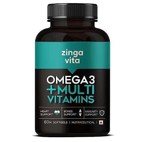 Zingavita Omega 3 Fish Oil 1000Mg Capsules With Multivitamin (60 Capsules) | Fish Oil, Epa, Dha With Ginseng, Ashwagandha & 25+ Ingredients For Energy, Immunity, Heart, Bone & Joints Support