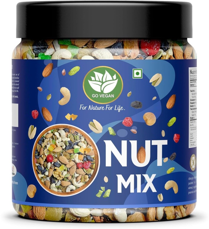 Go Vegan Healthy Nutmix 1Kg,Almonds, Cashew, Berries, Raisins, Mix Fruit & More Almonds, Cashews, Raisins, Apricots(1 Kg)