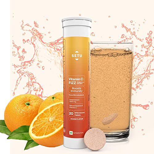 Setu Vitamin C: Fizz – 20 Effervescent Tablets (Pack Of 1) | Amla Extract And Zinc, Boost Immunity, Skin | Orange Flavour