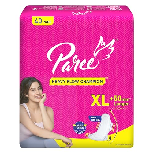 Paree Soft & Rash Free Sanitary Pads For Women|Xl- 40 Pads|Quick Absorption|Heavy Flow Champion|Double Feathers For Extra Coverage|Gentle Fragrance|Leakage-Proof|Skin Friendly