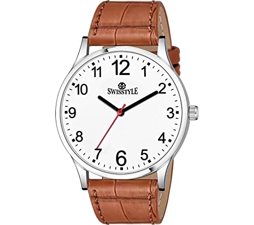 Swisstyle Analog Men’S Watch (White Dial Brown Colored Strap)