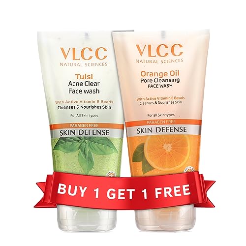 Vlcc Tulsi Acne Clear Face Wash Free Orange Oil Pore Cleansing Face Wash – B1G1 – 150Ml X 2 (300Ml) | Anti-Acne Facewash | Oil Control Facewash With Vitamin E Beads | Gentle & Deep Pore Cleansing | Paraben Free Facewash.