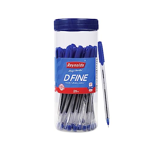 Reynolds D Fine Ballpen -Blue | Pack Of 25 | Ball Point Pen Set With Comfortable Grip | Pens For Writing | School And Office Stationery | Pens For Students | 0.7 Mm Tip Size