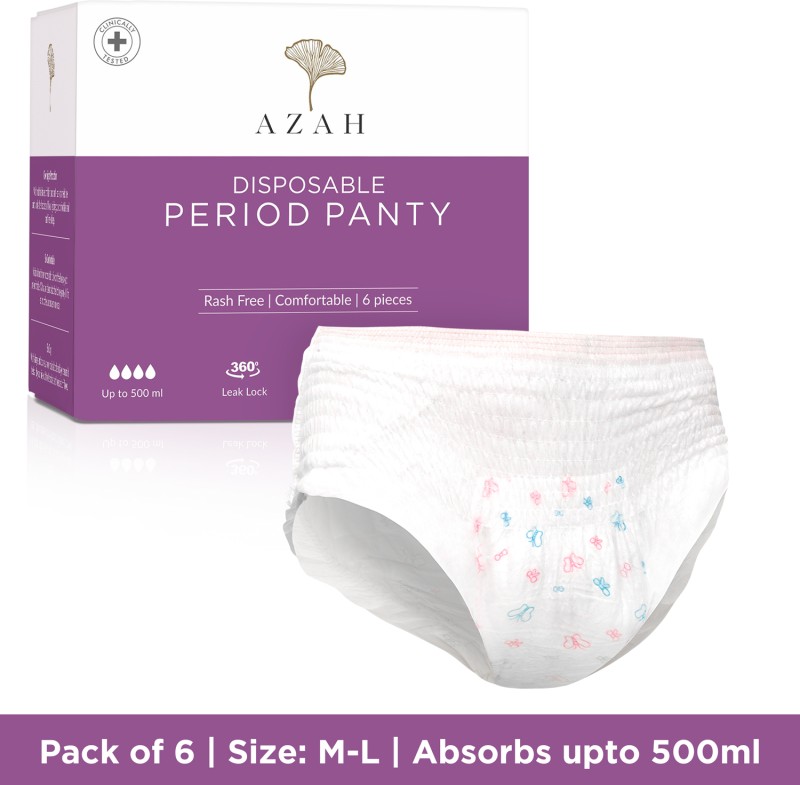 Azah Disposable Period Panties | Box Of 6 | Overnight Protection | 500Ml Absorption Sanitary Pad(Pack Of 6)