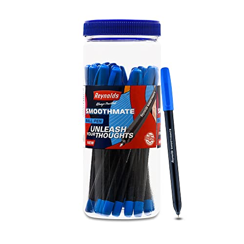 Reynolds Smoothmate 20 Ct Jar, Blue I Lightweight Ball Pen With Comfortable Grip For Extra Smooth Writing I School And Office Stationery | 0.7Mm Tip Size