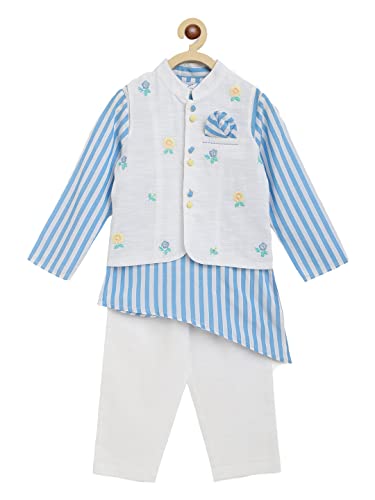 Nauti Nati Boy’S Polyester Ethnic Wear Ankle Length Playwear Dress (Ew311-725_Blue & White