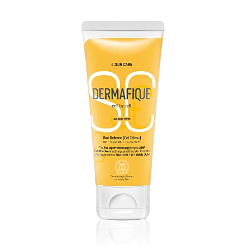 Dermafique Sun Defense Spf 30 Gel Creme – 30G, Gel Based & Non-Sticky, Prevents Tanning, Pigmentation & Premature Ageing | Sunscreen For Oily Skin, Protects From Uva/Uvb, No White Cast | Dermatologist Tested