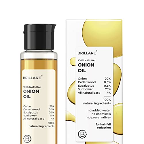 Brillare Onion Hair Oil With The Goodness Of Cedar Wood & Sunflower Oil Helps In Hair Fall Control, 100% Natural Hair Oil With Refreshing Fragrance, 100Ml