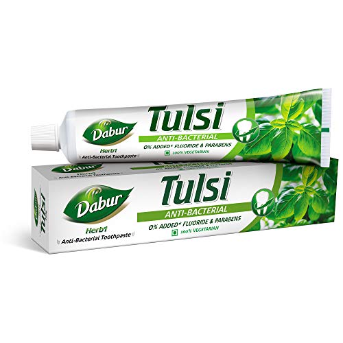 Dabur Herb’L Tulsi Anti Bacterial Toothpaste-200G|No Added Fluoride&Parabens|Tulsi Fights Bacteria|Helps In Relieving Dental Pain|For Strong&Healthy Teeth|Enriched With Powerful Natural Ingredients