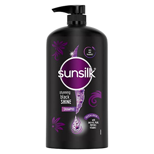 Sunsilk Black Shine, Shampoo, 1L, For Shiny, Moisturised & Fuller Hair, With Amla + Oil & Pearl Protein, Paraben-Free