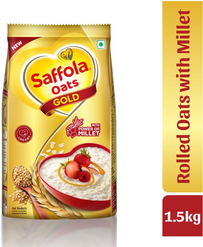 Saffola Oats Gold, Rolled Oats With Millet, Creamy Oats Pouch(1.5 Kg)