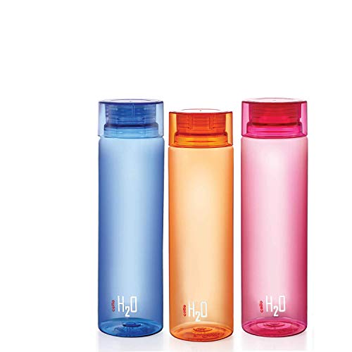 Cello H2O Plastic Bottle , 1 Litre, Set Of 3, Colour May Vary, Multicolour