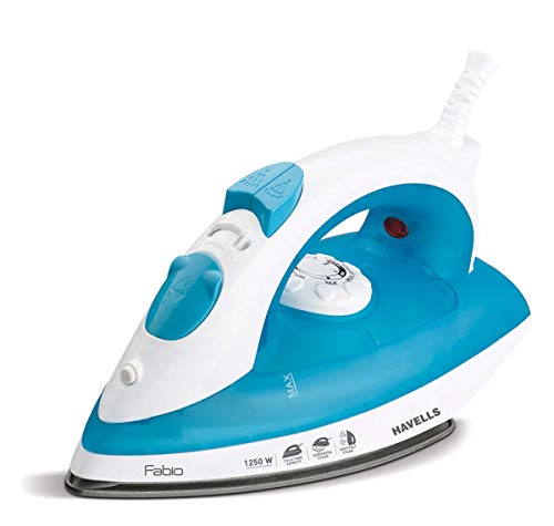 Havells Fabio 1250 W Steam Iron With Teflon Coated Sole Plate, Vertical & Horizontal Ironing & 2 Years Warranty. (Blue)