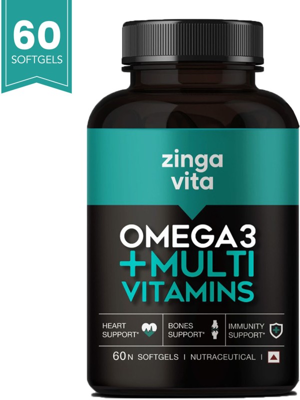 Zingavita Omega 3 Fish Oil + Multivitamin For Immunity Energy & Heart Health(60 Capsules)