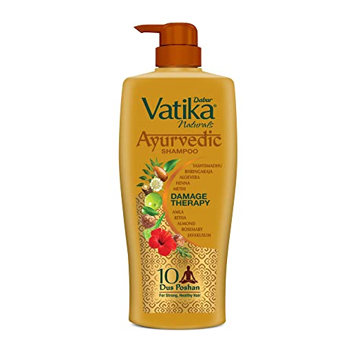Dabur Vatika Ayurvedic Shampoo – 640Ml | Damage Therapy | With Power Of 10 Ingredients For Solving 10 Hair Problems| No Parabens | For All Hair Types