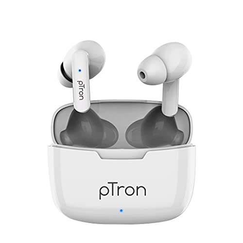 Ptron Bassbuds Duo In Ear Earbuds With 32Hrs Total Playtime, Bluetooth 5.1 Wireless Headphones, Stereo Audio, Touch Control Tws, With Mic, Type-C Fast Charging, Ipx4 & Voice Assistance (White)