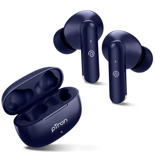 Ptron Bassbuds Air In-Ear Tws Earbuds With Deep Bass, 32Hrs Playtime, Built-In Hd Mic, Bluetooth V5.1, Touch Control, Type-C Fast Charging, Voice Assistant & Ipx4 Water Resistant (Bold Blue)