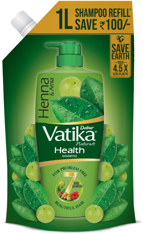 Dabur Vatika Health Shampoo Refill Pouch | With 7 Natural Ingredients | Controls Frizz(1 L)