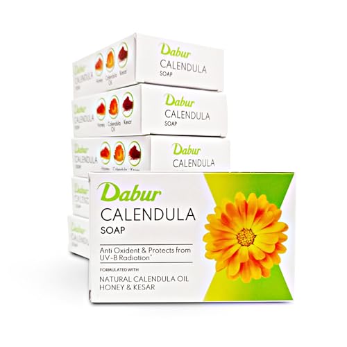 Dabur Calendula Soap – 450G (Pack Of 6, 75G Each) | Power Of Soothing Calendula Oil | For Scarring & Sunburn | Reduces Acne & Blemishes | Calms & Replenishes Skin | For All Skin Types