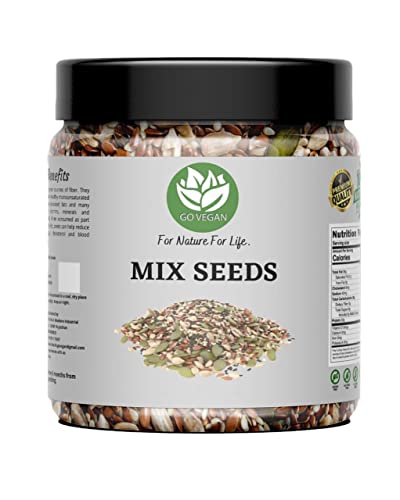 Go Vegan Mix Seeds For Eating 250Gm | 5 In 1 Super Seeds Mix Of Sunflower, Pumpkin, Flax, Watermelon & Chia Seeds (Jar Pack)