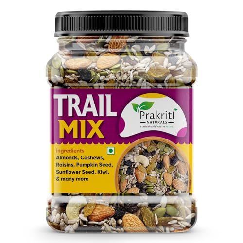 Prakriti Naturals Healthy Trail Mix Almonds | Cashew | Raisins | Black Raisins | Pumpkin | Sunflower | Roasted Flax Seeds | Healthy Snack | Nuts And Dry Fruits (Jar Pack) (1Kg)