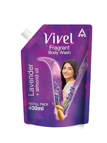 Vivel Exfoliating Body Wash, Lavender & Almond Oil Shower Gel Creme, 400 Ml, Liquid Refill Pouch, For Glowing And Moisturised Skin Refill Pouch, All Skin Types