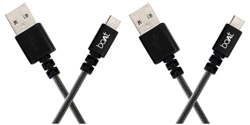 Boat Micro Usb 500 Tangle-Free, Sturdy Micro Usb Cable With 3A Fast Charging & 480Mbps Data Transmission, 10000+ Bends Lifespan & Extended 1.5M Length Black) (Pack Of 2)