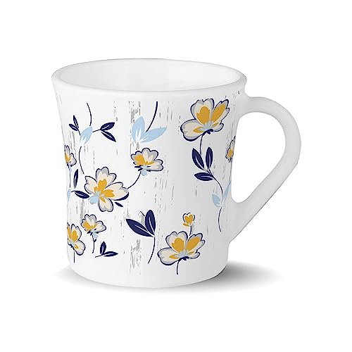 Larah By Borosil Novelty Series Amara Blue Opalware Mug, Set Of 6 Tea/Coffee Mugs, 110 Ml Each, Microwave & Dishwasher Safe, Bone-Ash Free, Crockery Set Ideal For Daily Use & Gifting, White