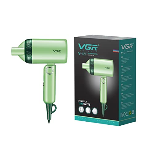 Vgr V-421 Professional Foldable Hair Dryer 1200W Dc Motor 2 Speed Settings Comes With Styling Concentrator, Overheating Protection & A Hanging Loop – Green