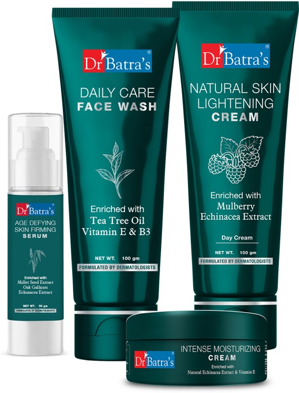 Dr Batra’S Age Defying Skin Firming Serum – 50 G, Face Wash Daily Care – 100 Gm, Natural Skin Lightening Cream – 100 Gm And Intense Moisturizing Cream -100 G (Pack Of 4)(4 Items In The Set)