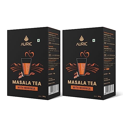 Auric Kadak Moringa Masala Tea – Black Tea From Assam & Darjeeling | Tea Blended With 7 Real Spices (Cardamom, Cinnamon, Ginger, Black Pepper, Tulsi, Star Anise, Clove) 1 Kg