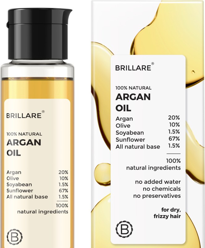 Brillare Argan Hair Oil, With Olive Oil & Sunflower Oil, Dry & Frizzy Hair, 100% Natural Hair Oil(100 Ml)