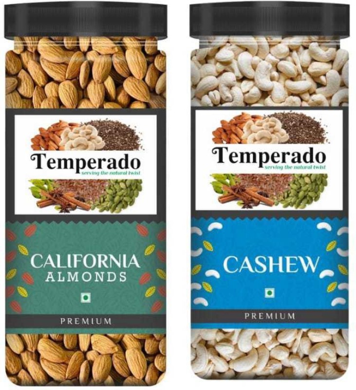 Temperado Premium Quality Cashew & California Almonds| Kaju & American Badam| Jar Pack 500Gm Each Almonds, Cashews(2 X 0.5 Kg)