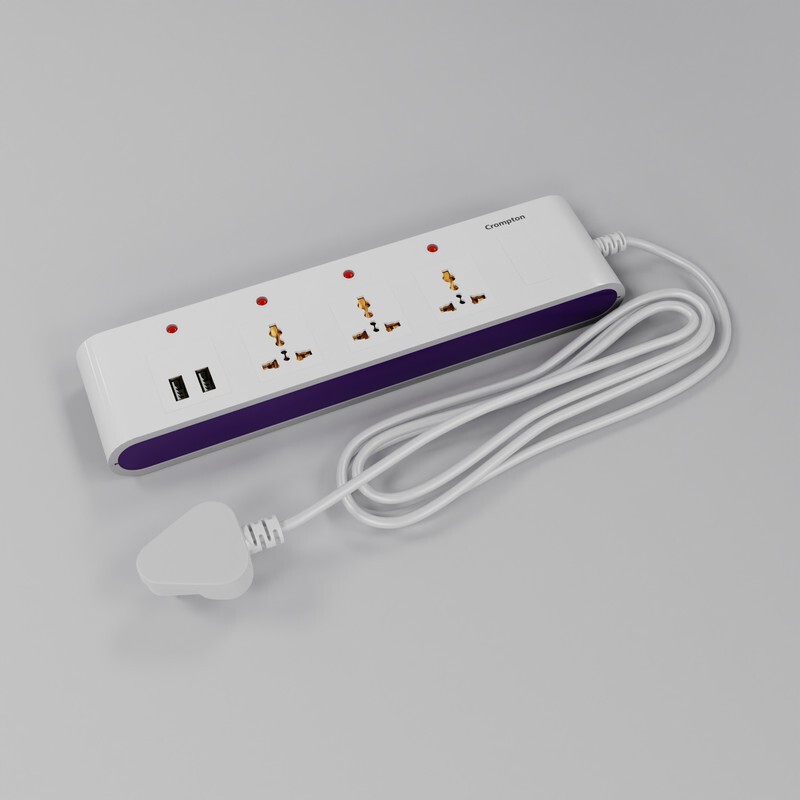 Crompton Powerbox Alpha Su 5  Socket Extension Boards(White, Purple, 2 M, With Usb Port)