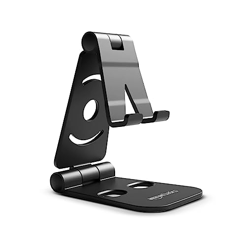Amazon Basics Dual-Folding Cell Phone And Tablet Stand, Adjustable, Foldable, Wide Compatibility (Black) Tabletop