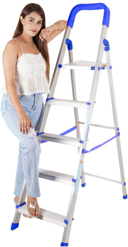 Homace 5 Steps Heavy Duty Folding Ladder With Wide Steps Aluminium (7 Year Warranty) Aluminium Ladder(With Platform)