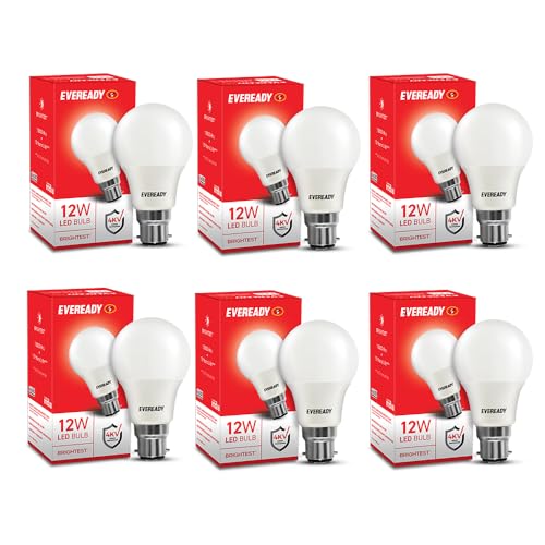 Eveready 12W Led Light Bulb | High Efficiency & Glare-Free Light | 4Kv Surge Protection | With Wide Operating Voltage Range | 100 Lumens Per Watt | Cool Day Light (6500K) | Pack Of 6, B22