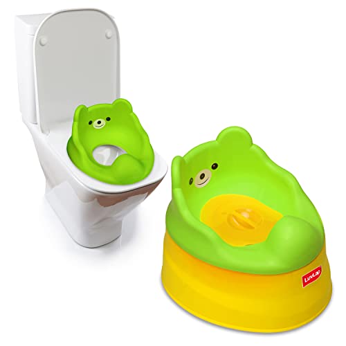 Luvlap Adaptable 2 In 1 Potty Training Seat For 1 + Year Child, Potty Trainer With Detachable Potty Bowl, Suitable For Potty Training Of Boys & Girls (Green & Yellow)