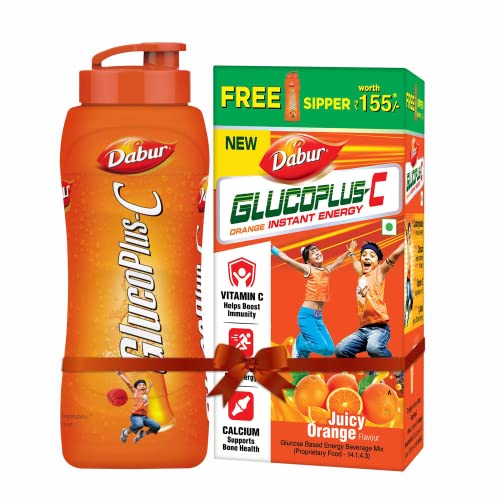 Dabur Glucoplus-C Instant Energy Glucose Orange Flavour-1Kg (With Sipper Free)|Replenishes Energy|25% More Glucose In Every Sip|Vitamin C Helps Boosts Immunity|Calcium Supports Bone Health,Vegetarian