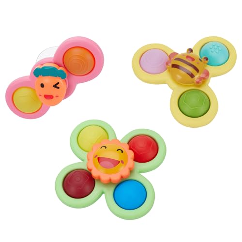 Amazon Brand – Jam & Honey 2 In 1 Fidget Spinner | Suction Spinner Toy For Baby | Popit Toy | Great Birthday Gift | Toys For Kids | Return Gift For Kids | Pop Design (3 Pcs)