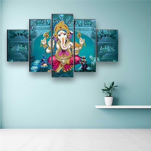 Saf Set Of 5 Ganesha Religious Modern Art Home Decorative Wall Painting 30 Inch X 18 Inch Sanfpnls32210-Multicolour