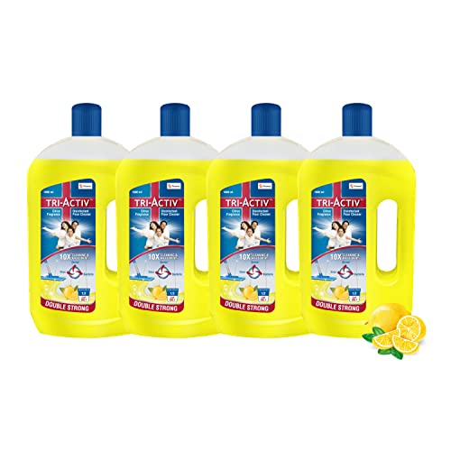 Tri-Activ Disinfectant Floor Cleaner |Double Strong | Half Cap Only | 10X Cleaning With 99.9% Germ Kill | Citrus Fragrance – Pack Of 4 (1000Ml X 4 Units)